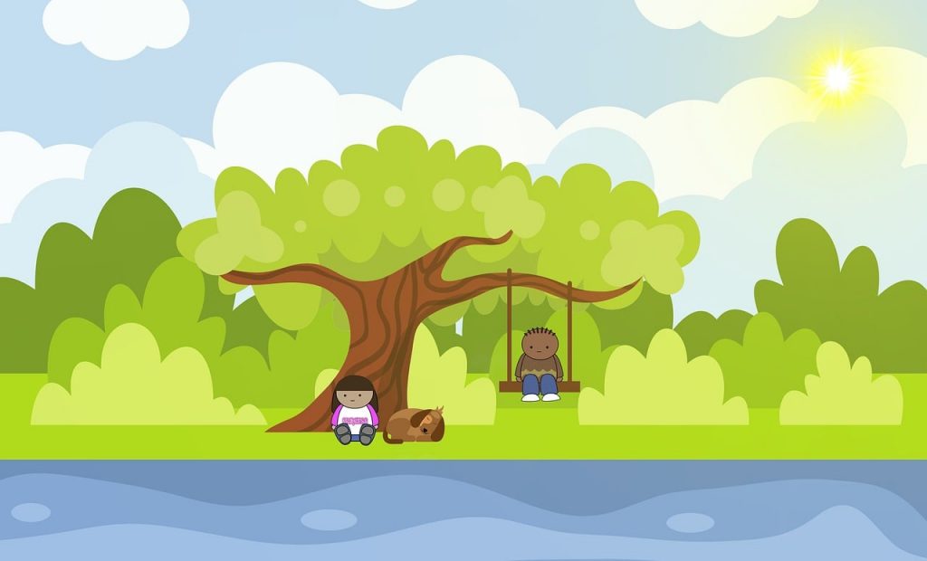 children, lake, lakeside